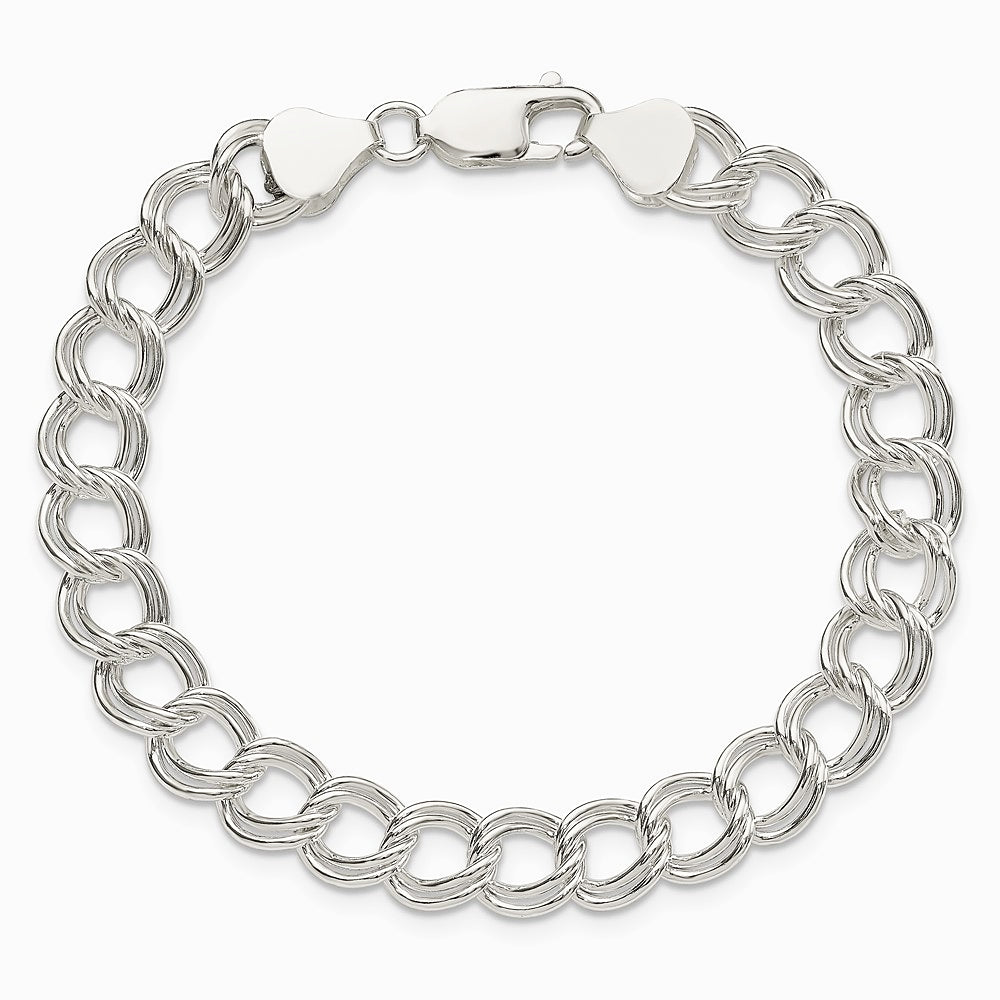 Sterling Silver 7.75mm Solid Double Link Charm Bracelet - Product Photo