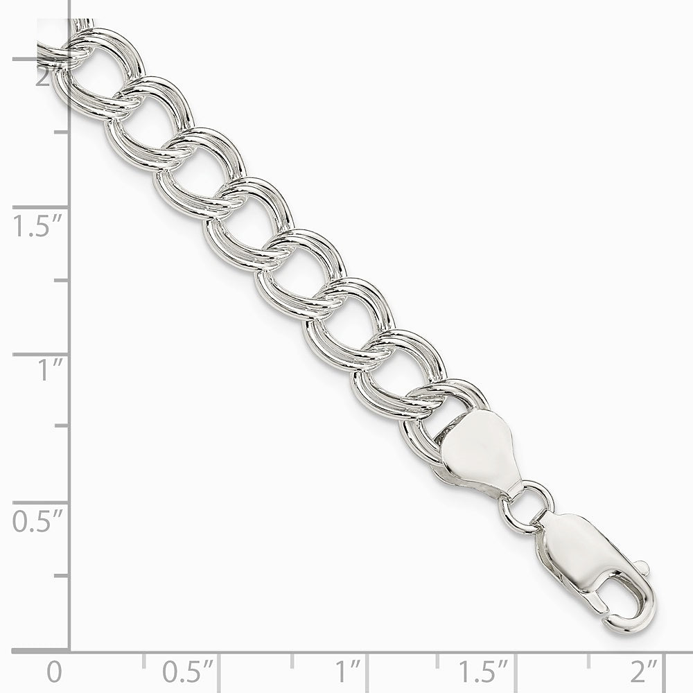 Sterling Silver 7.75mm Solid Double Link Charm Bracelet - Product Photo