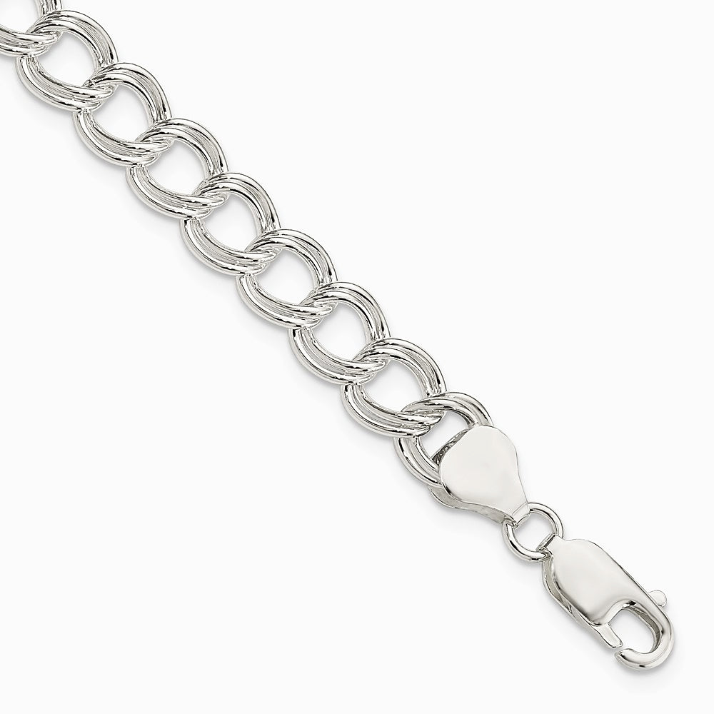 Sterling Silver 7.75mm Solid Double Link Charm Bracelet - Product Photo