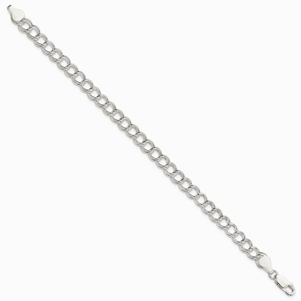 Sterling Silver 6mm Solid Double Link Charm Bracelet - Product Photo