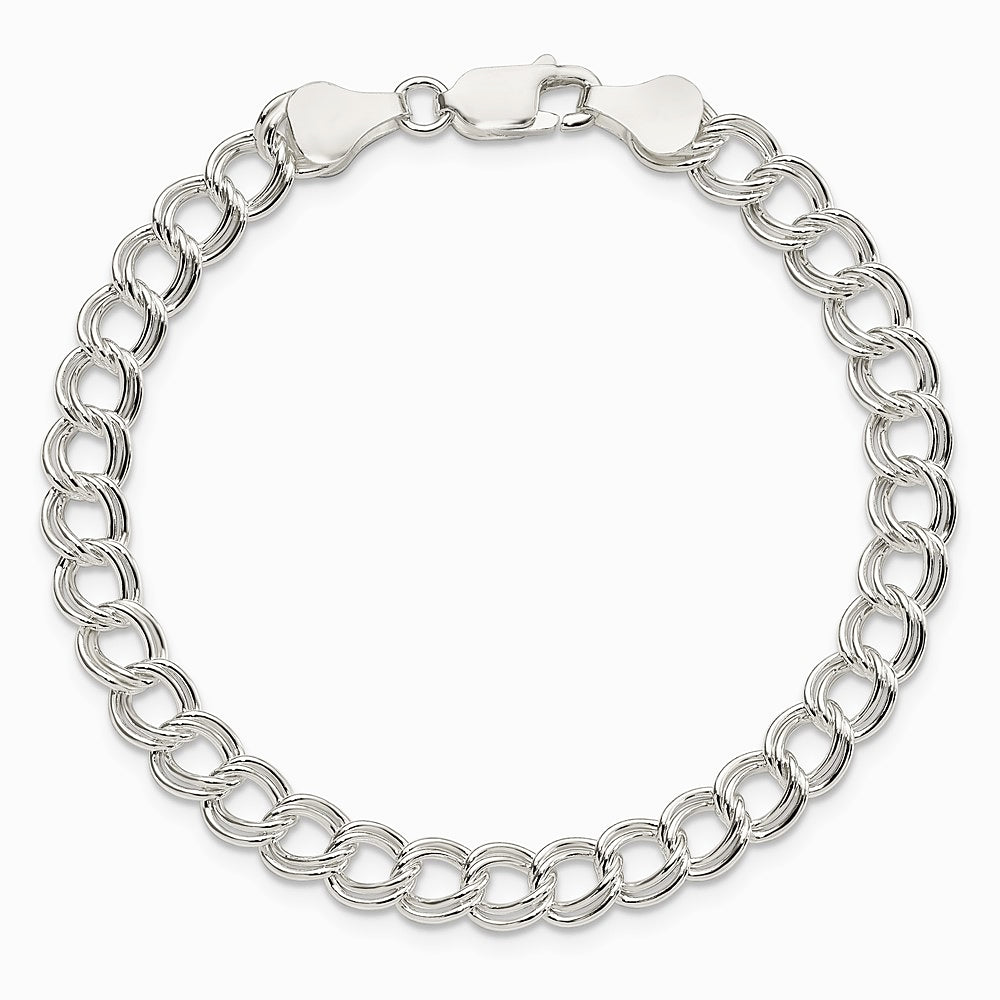 Sterling Silver 6mm Solid Double Link Charm Bracelet - Product Photo