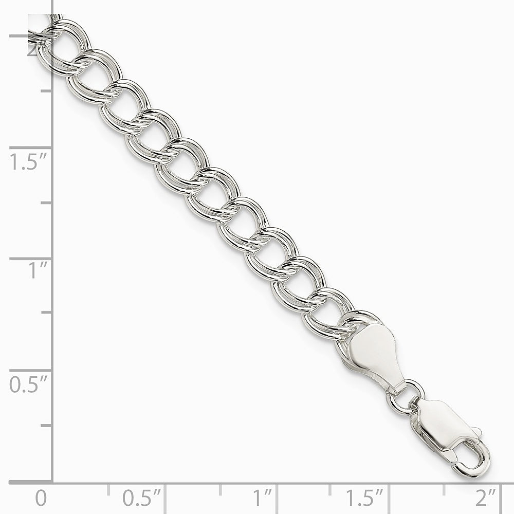 Sterling Silver 6mm Solid Double Link Charm Bracelet - Product Photo
