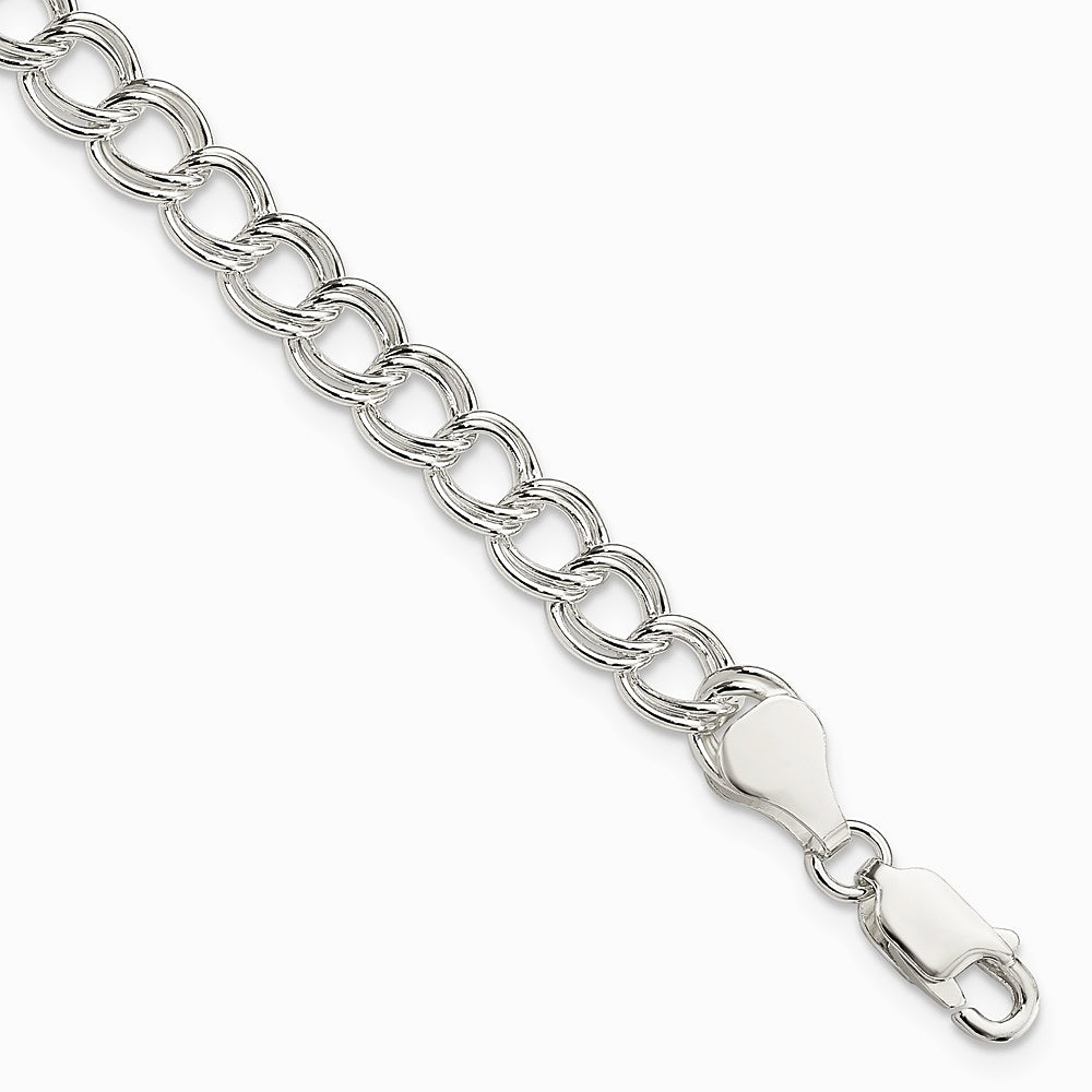 Sterling Silver 6mm Solid Double Link Charm Bracelet - Product Photo