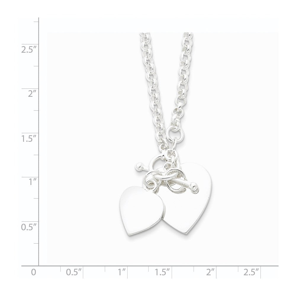 Sterling Silver Engraveable Double Heart Toggle Necklace - Product Photo
