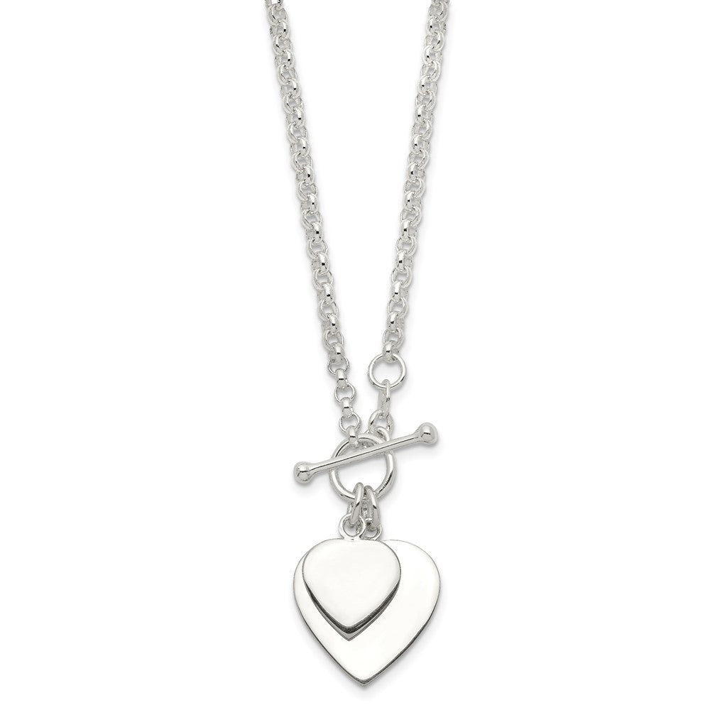 Sterling Silver Engraveable Double Heart Toggle Necklace - Product Photo