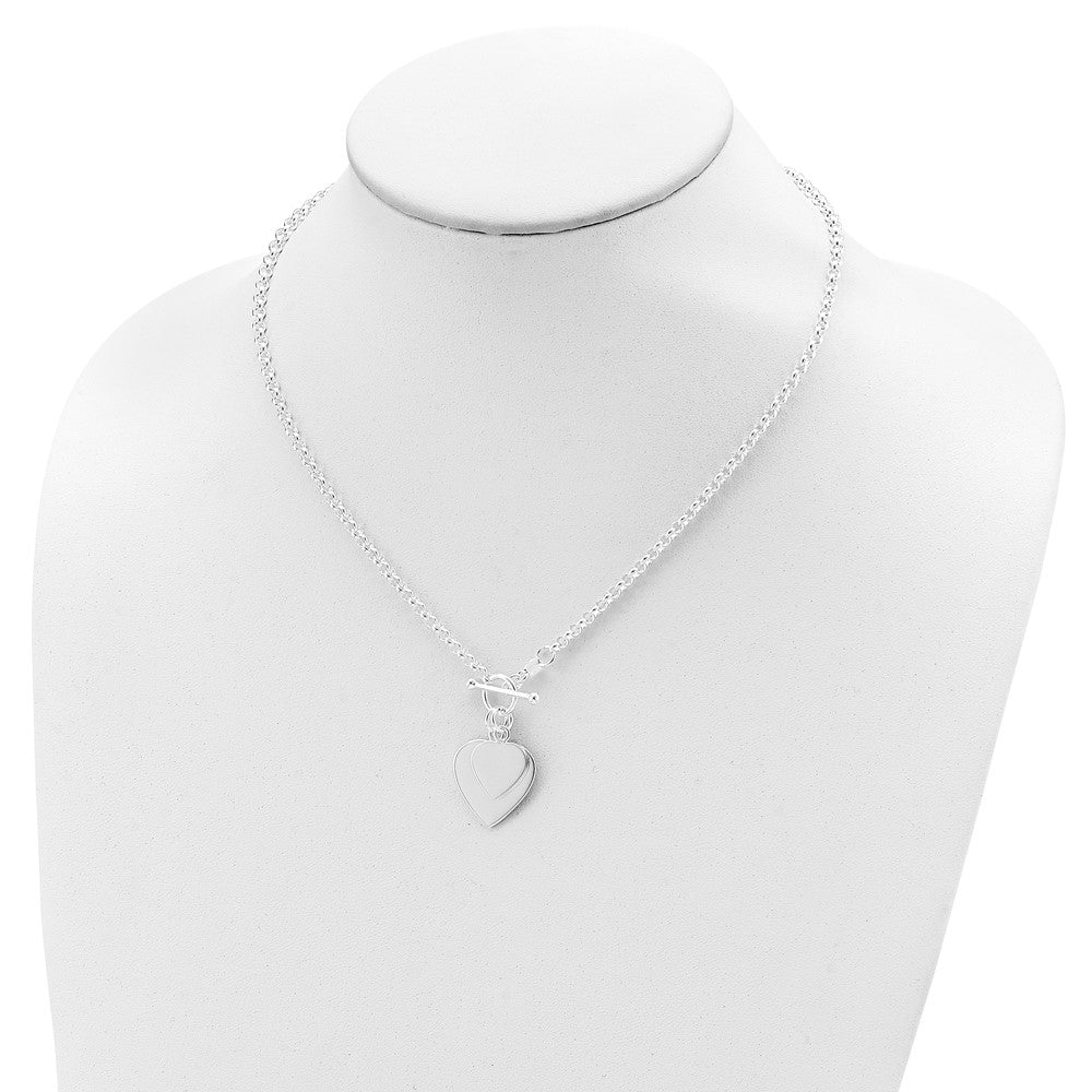 Sterling Silver Engraveable Double Heart Toggle Necklace - Product Photo