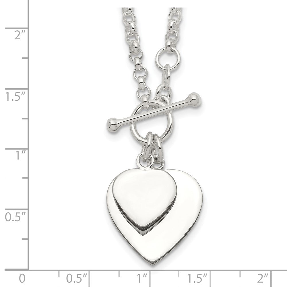 Sterling Silver Engraveable Double Heart Toggle Necklace - Product Photo