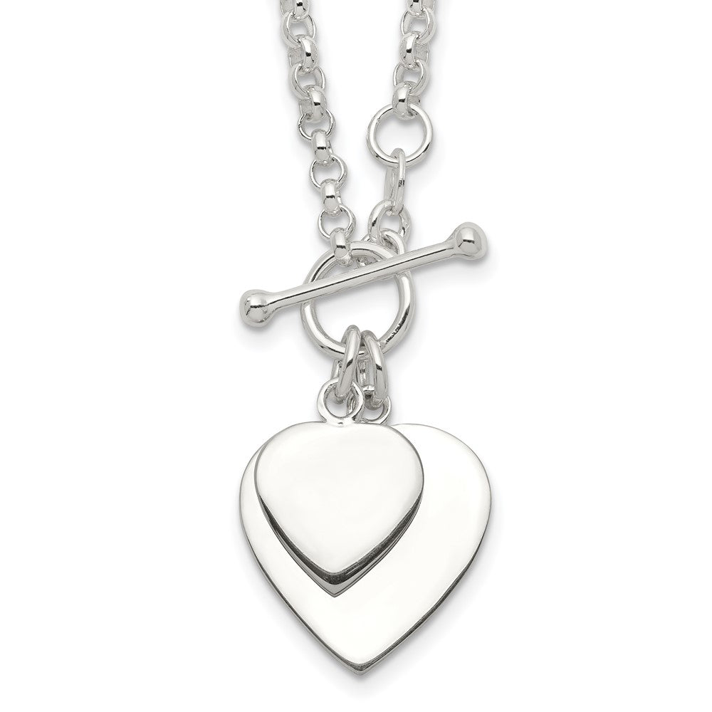 Sterling Silver Engraveable Double Heart Toggle Necklace - Product Photo