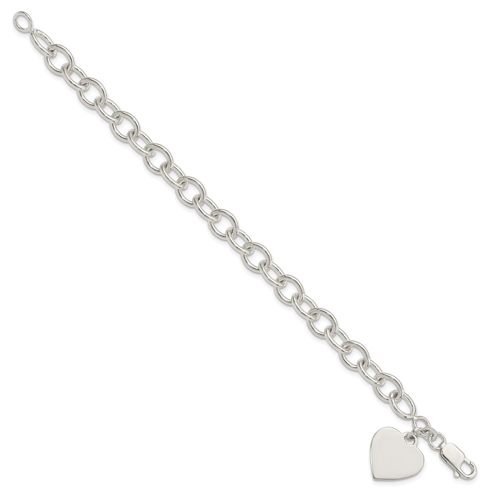 Sterling Silver Engraveable Heart Fancy Link Bracelet - Product Photo