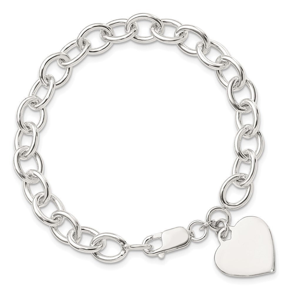 Sterling Silver Engraveable Heart Fancy Link Bracelet - Product Photo
