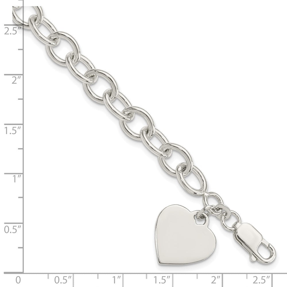 Sterling Silver Engraveable Heart Fancy Link Bracelet - Product Photo