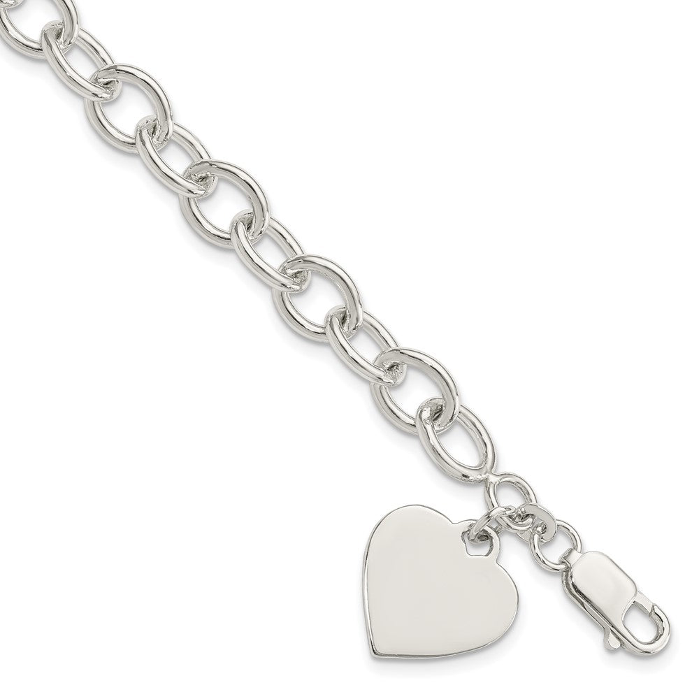 Sterling Silver Engraveable Heart Fancy Link Bracelet - Product Photo