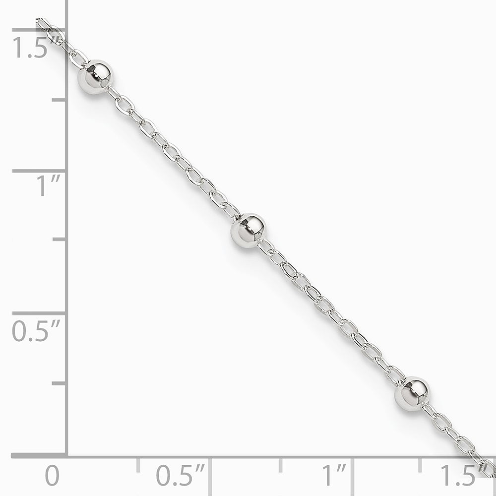 Sterling Silver 1mm Beaded Chain 10in Plus 1in ext. Anklet Bracelet 9"-10" - Product Photo