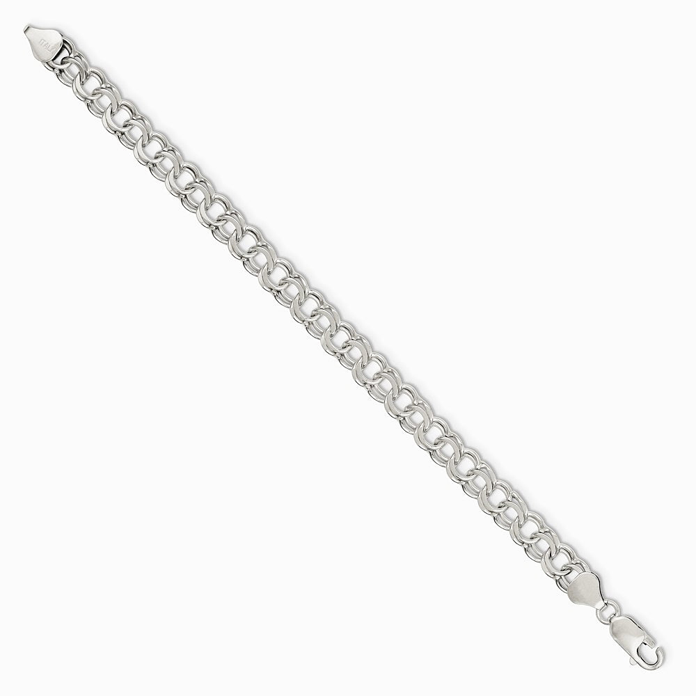Sterling Silver 7.6mm Double Link Charm Bracelet - Product Photo