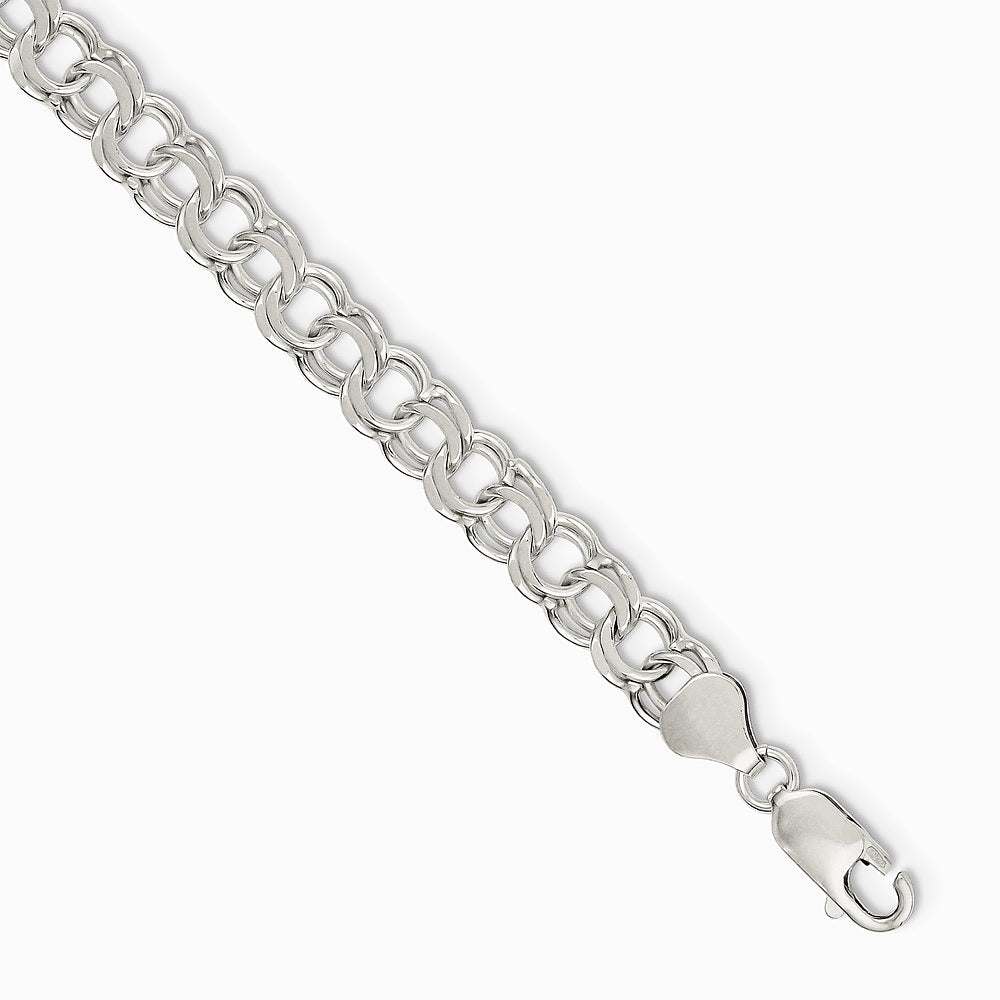 Sterling Silver 7.6mm Double Link Charm Bracelet - Product Photo