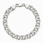 Sterling Silver 7.6mm Double Link Charm Bracelet - Product Photo