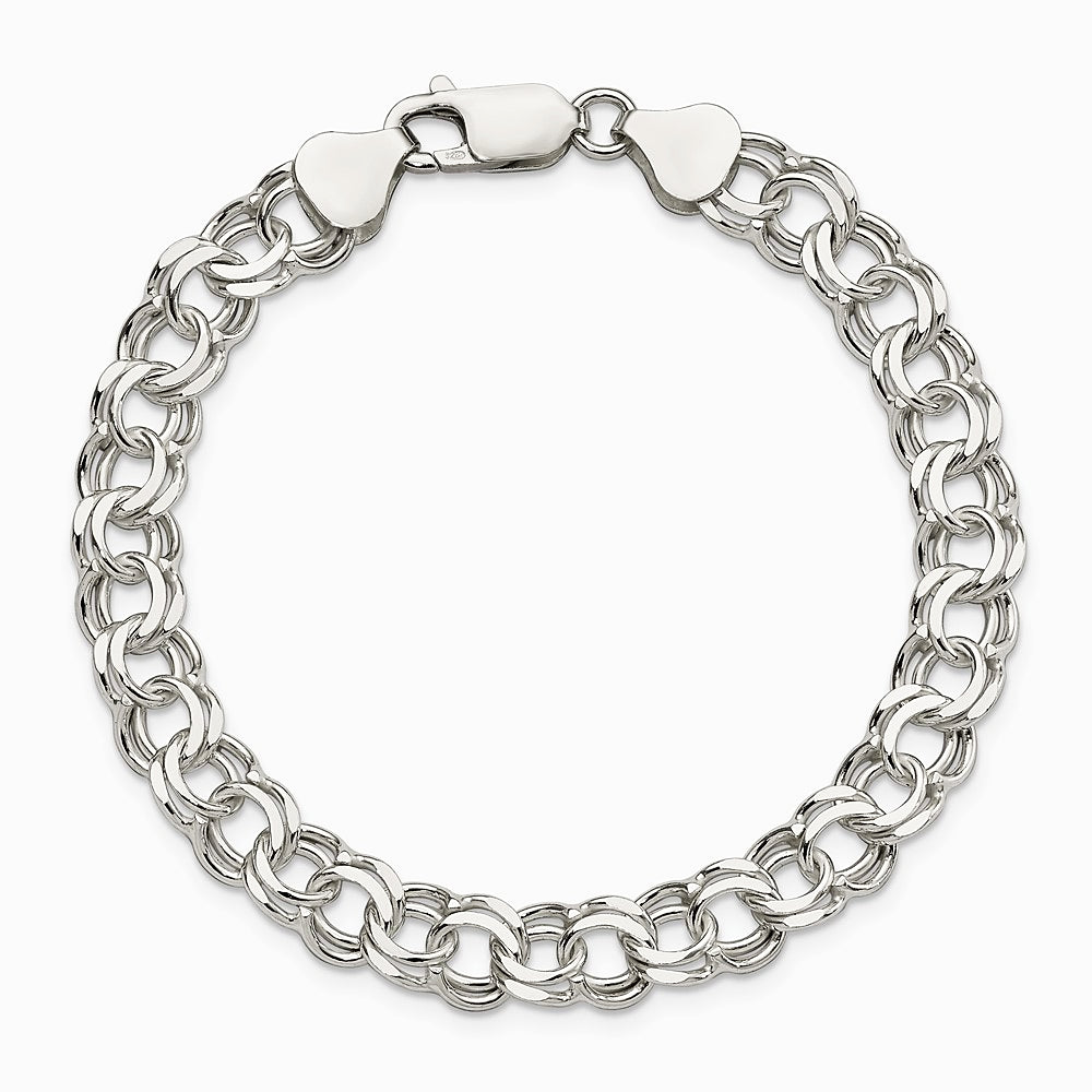 Sterling Silver 7.6mm Double Link Charm Bracelet - Product Photo