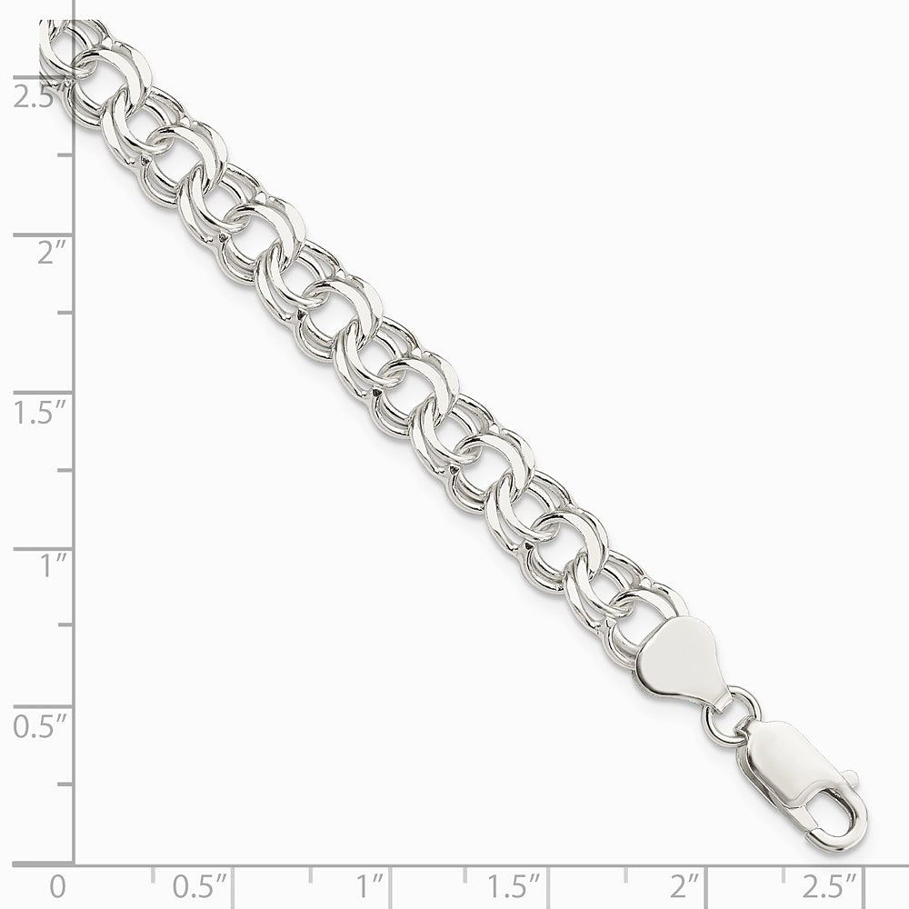 Sterling Silver 7.6mm Double Link Charm Bracelet - Product Photo