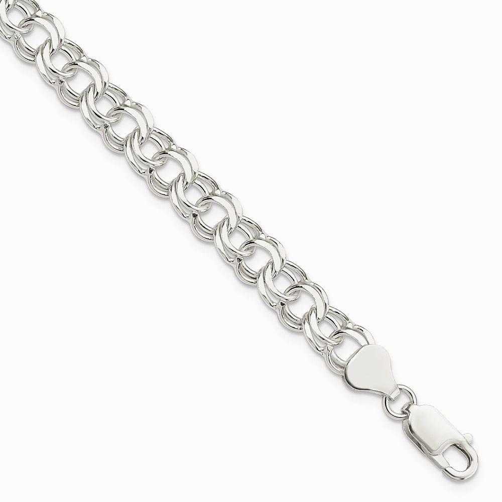 Sterling Silver 7.6mm Double Link Charm Bracelet - Product Photo