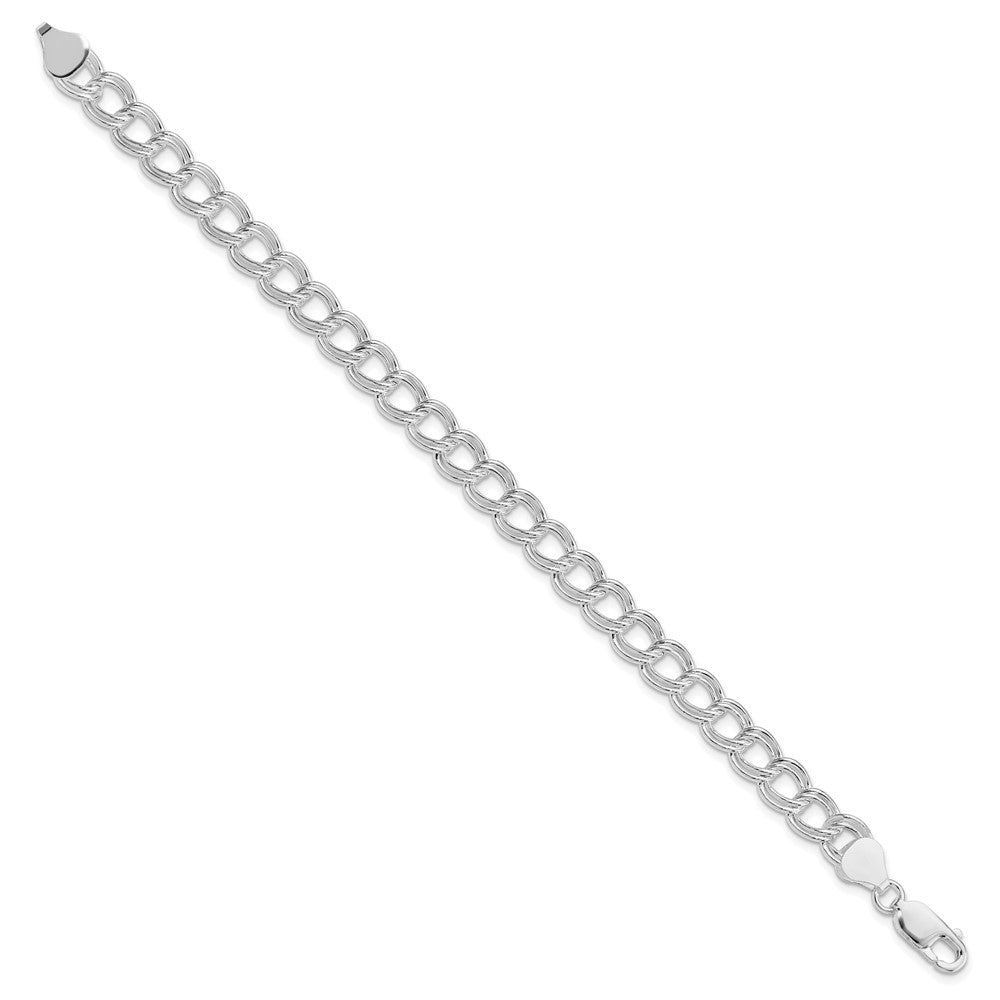 Sterling Silver RH-plated 7.5mm Semi-Solid Double Link Charm Bracelet - Product Photo