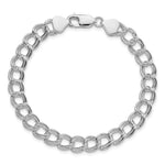 Sterling Silver RH-plated 7.5mm Semi-Solid Double Link Charm Bracelet - Product Photo