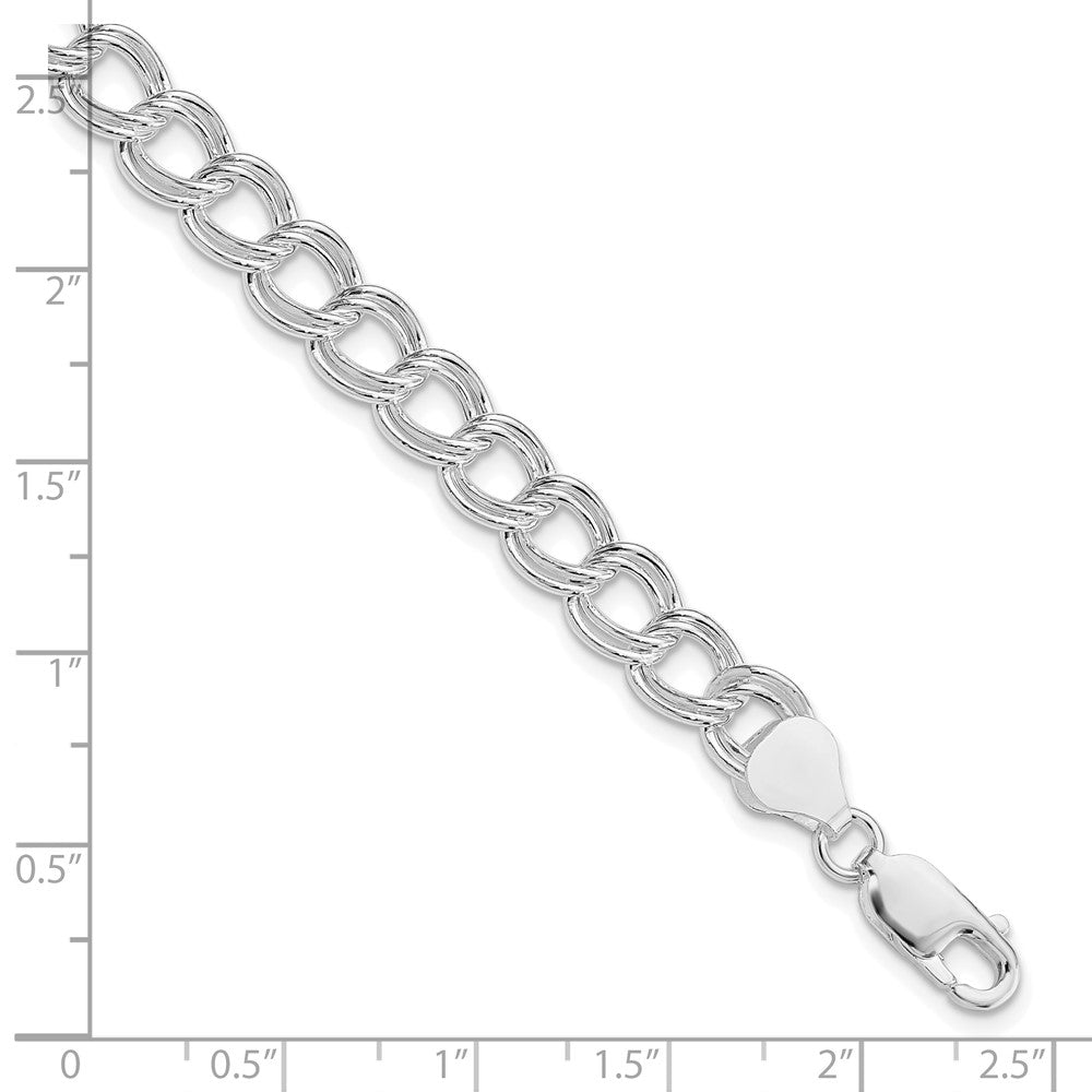 Sterling Silver RH-plated 7.5mm Semi-Solid Double Link Charm Bracelet - Product Photo