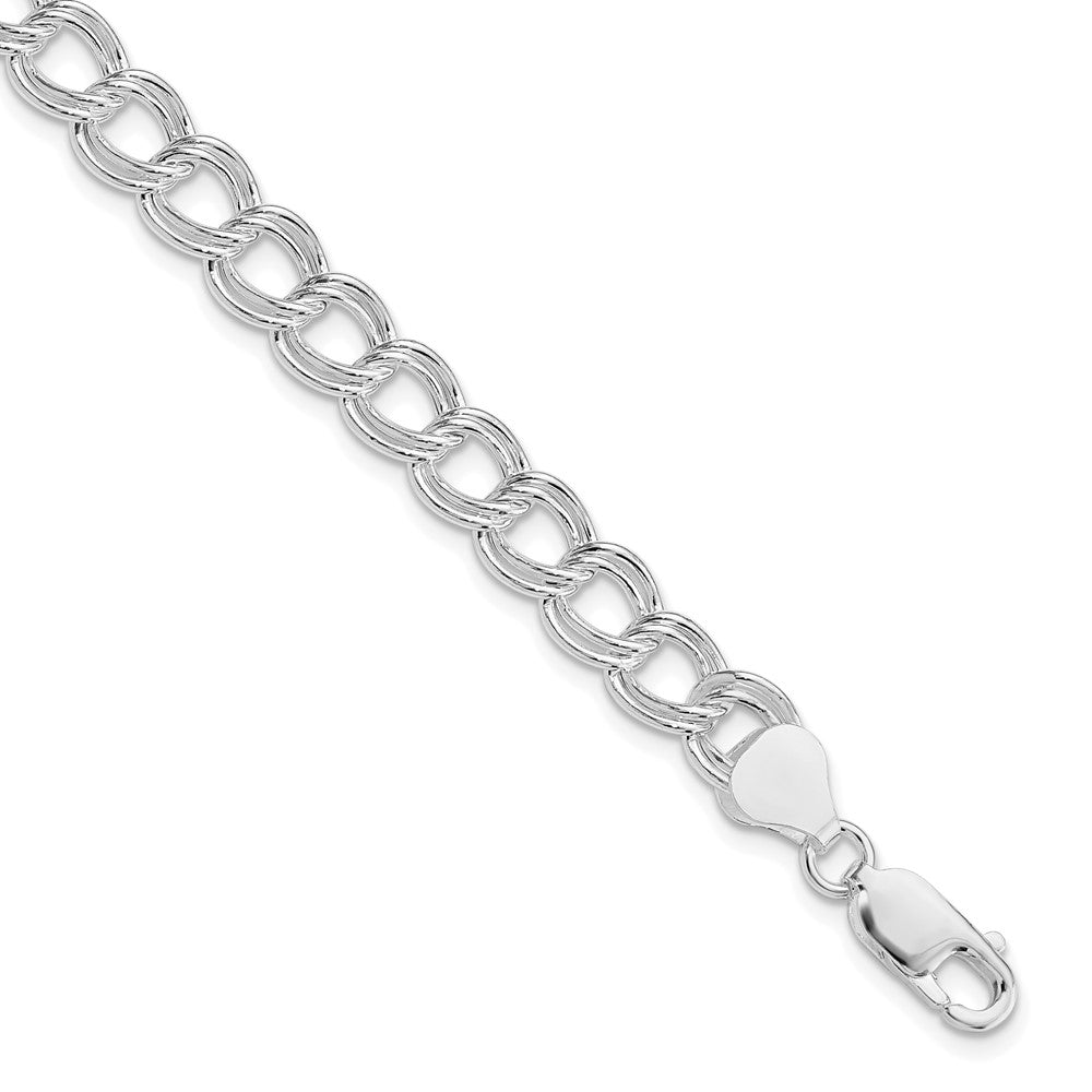 Sterling Silver RH-plated 7.5mm Semi-Solid Double Link Charm Bracelet - Product Photo
