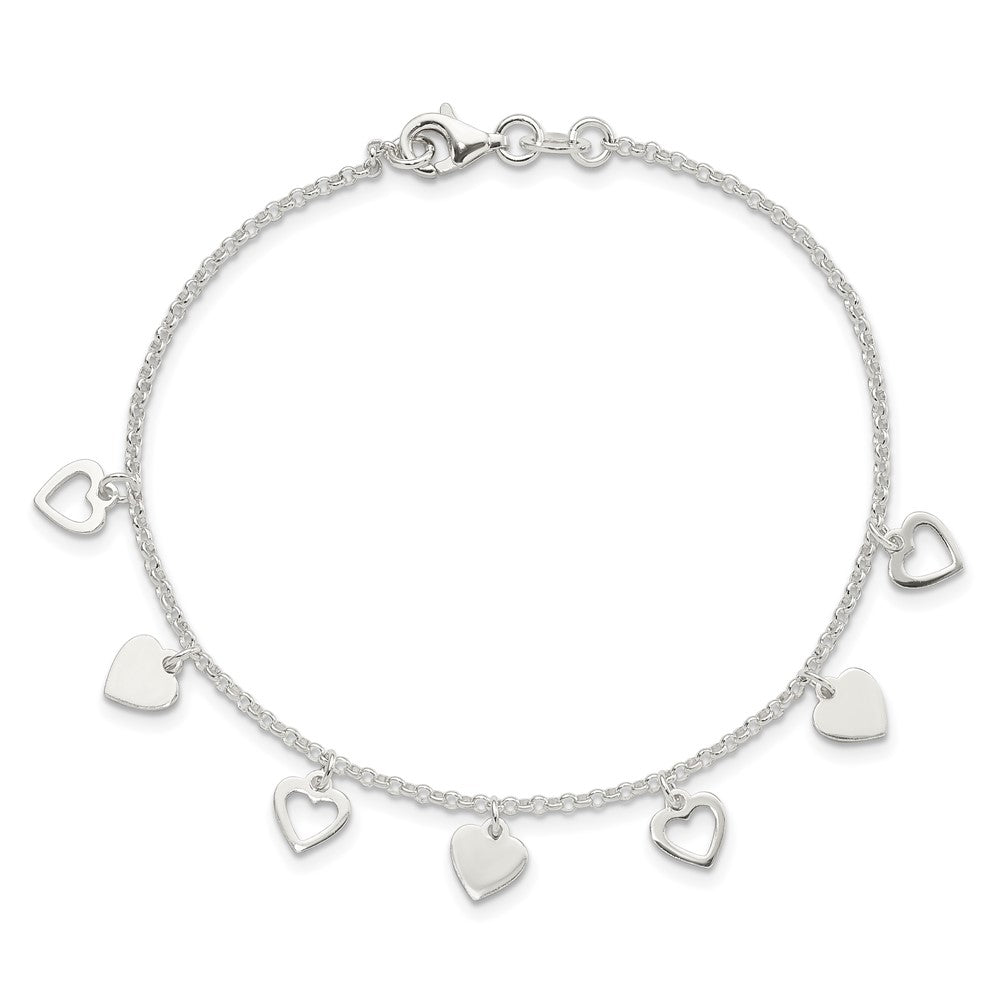 Sterling Silver w/ Hearts Bracelet - Product Photo