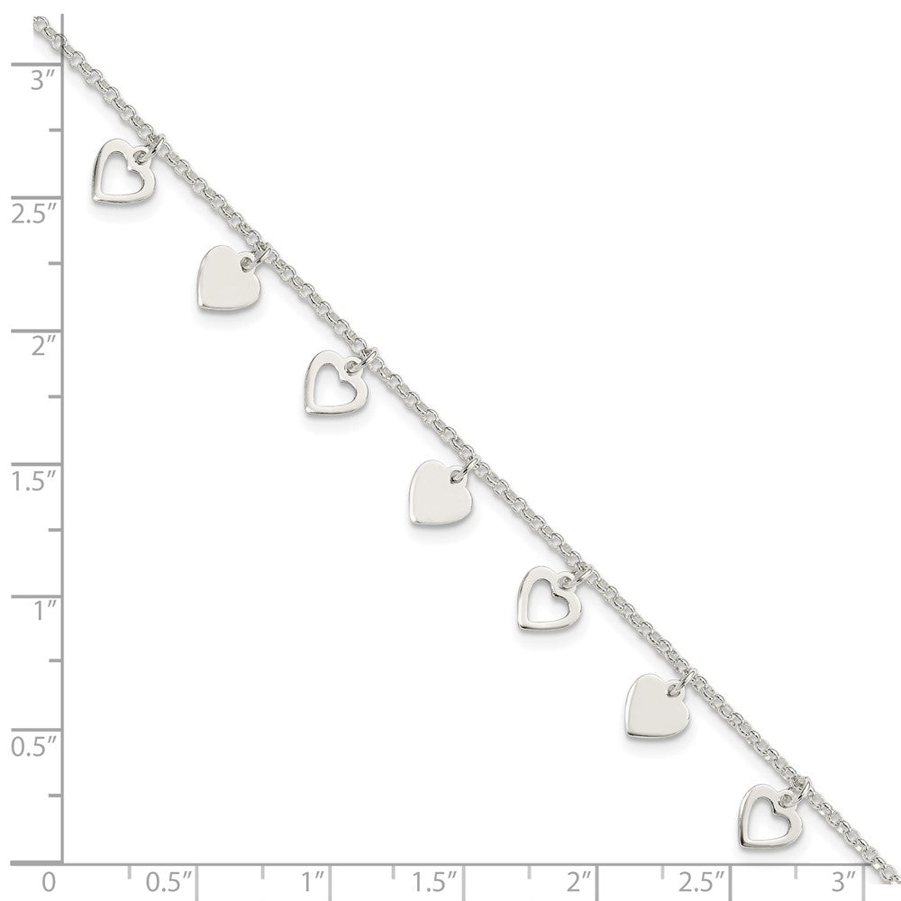 Sterling Silver w/ Hearts Bracelet - Product Photo