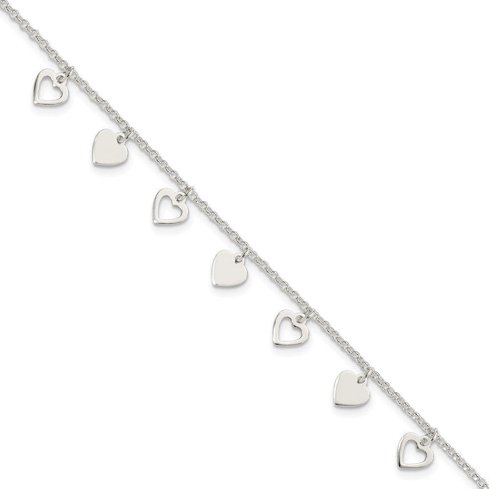 Sterling Silver w/ Hearts Bracelet - Product Photo