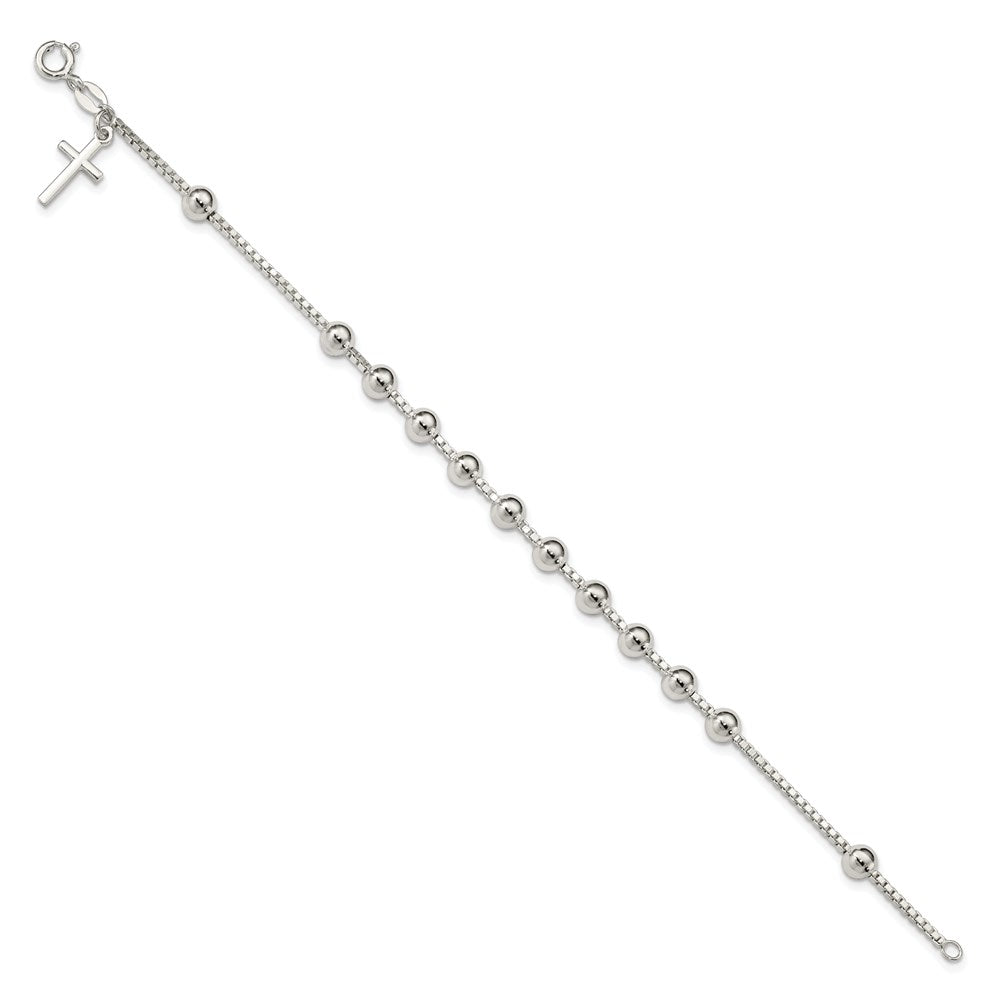 Sterling Silver Cross on Bead Bracelet - Product Photo