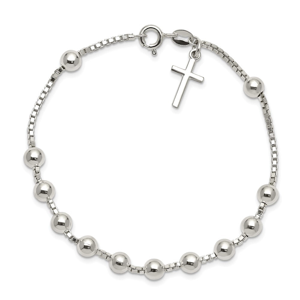 Sterling Silver Cross on Bead Bracelet - Product Photo