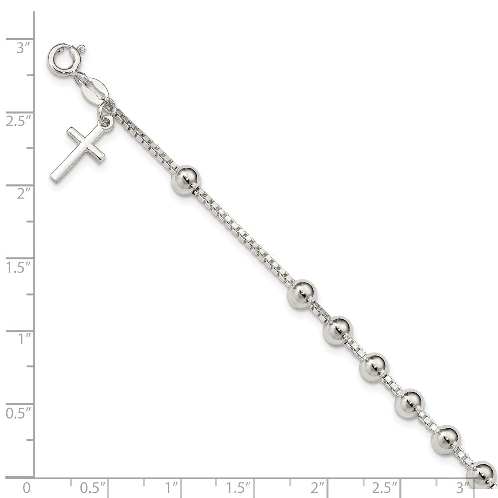 Sterling Silver Cross on Bead Bracelet - Product Photo