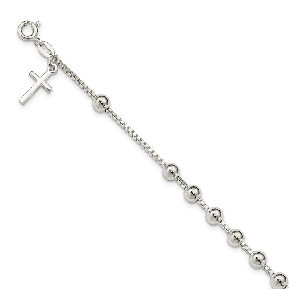 Sterling Silver Cross on Bead Bracelet - Product Photo
