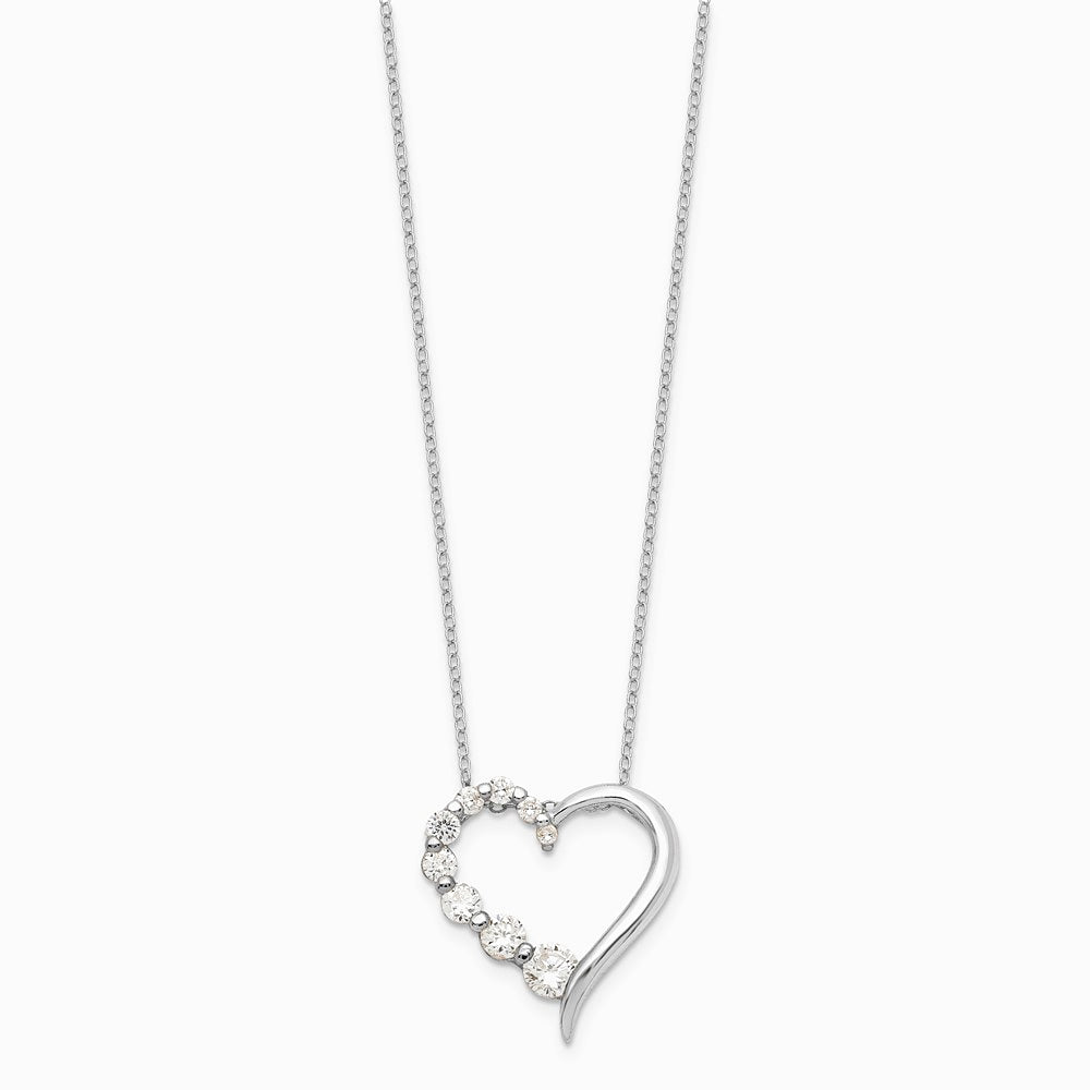 Sterling Silver Rhodium-pltd Polished Open Heart CZ Journey 18in Necklace - Product Photo