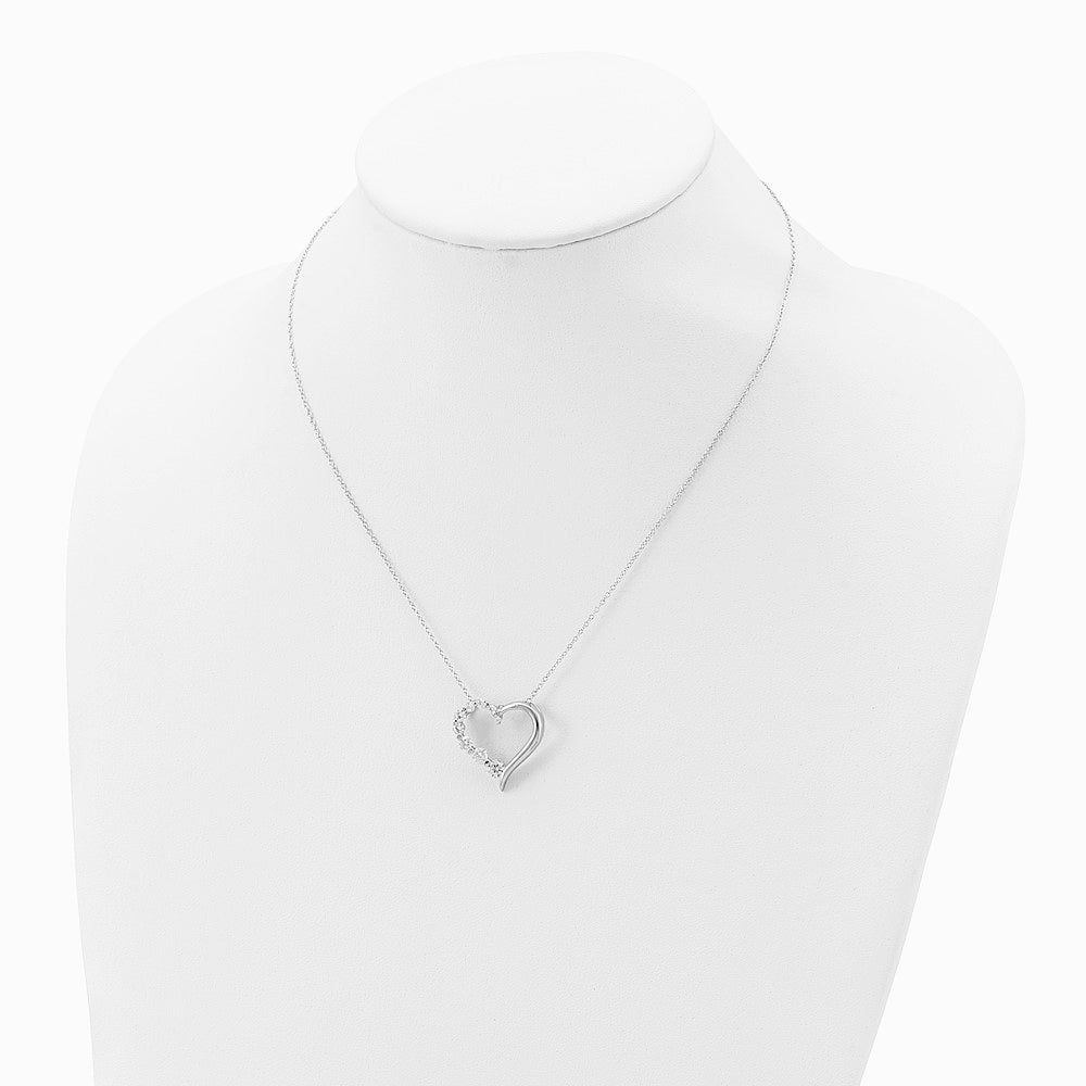 Sterling Silver Rhodium-pltd Polished Open Heart CZ Journey 18in Necklace - Product Photo