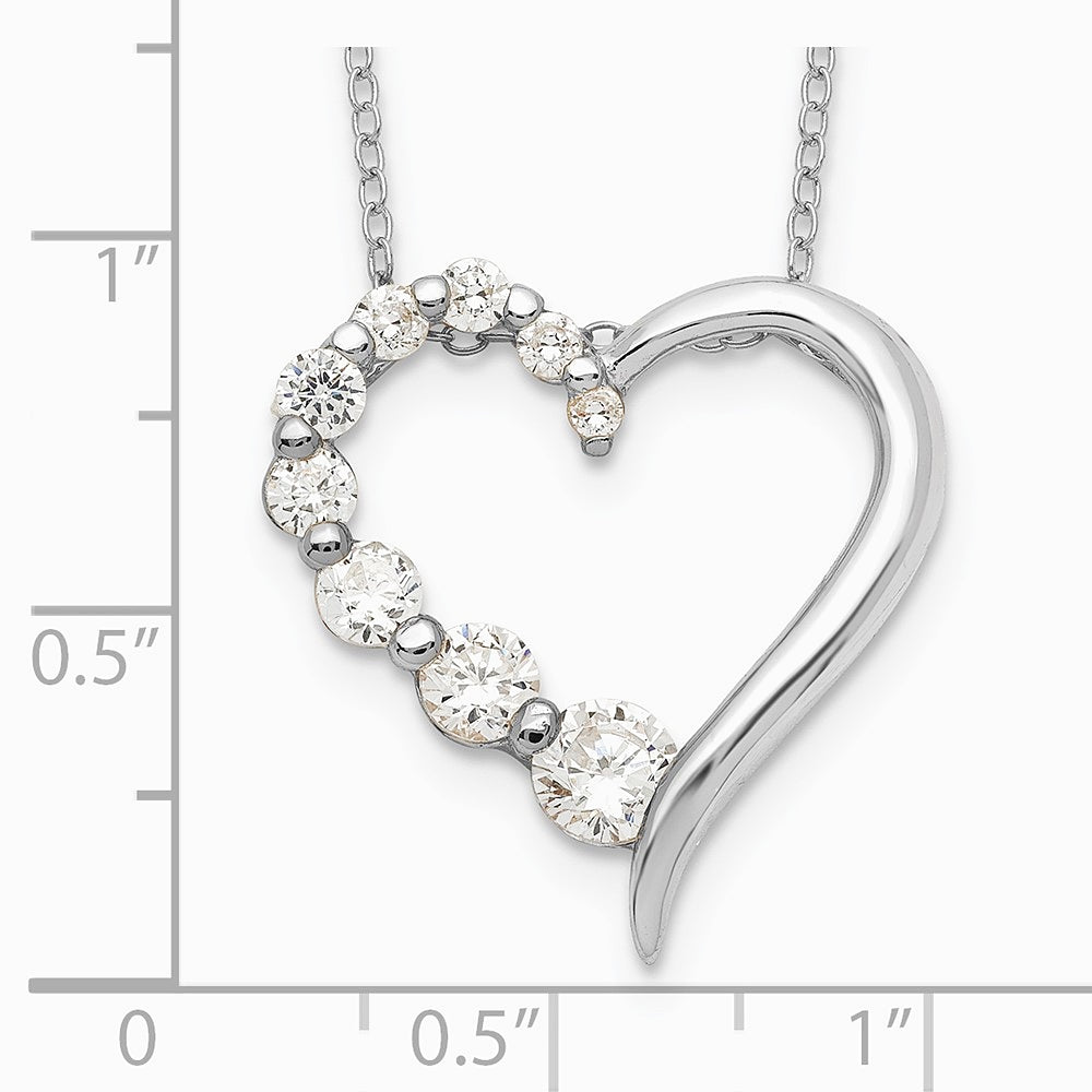 Sterling Silver Rhodium-pltd Polished Open Heart CZ Journey 18in Necklace - Product Photo