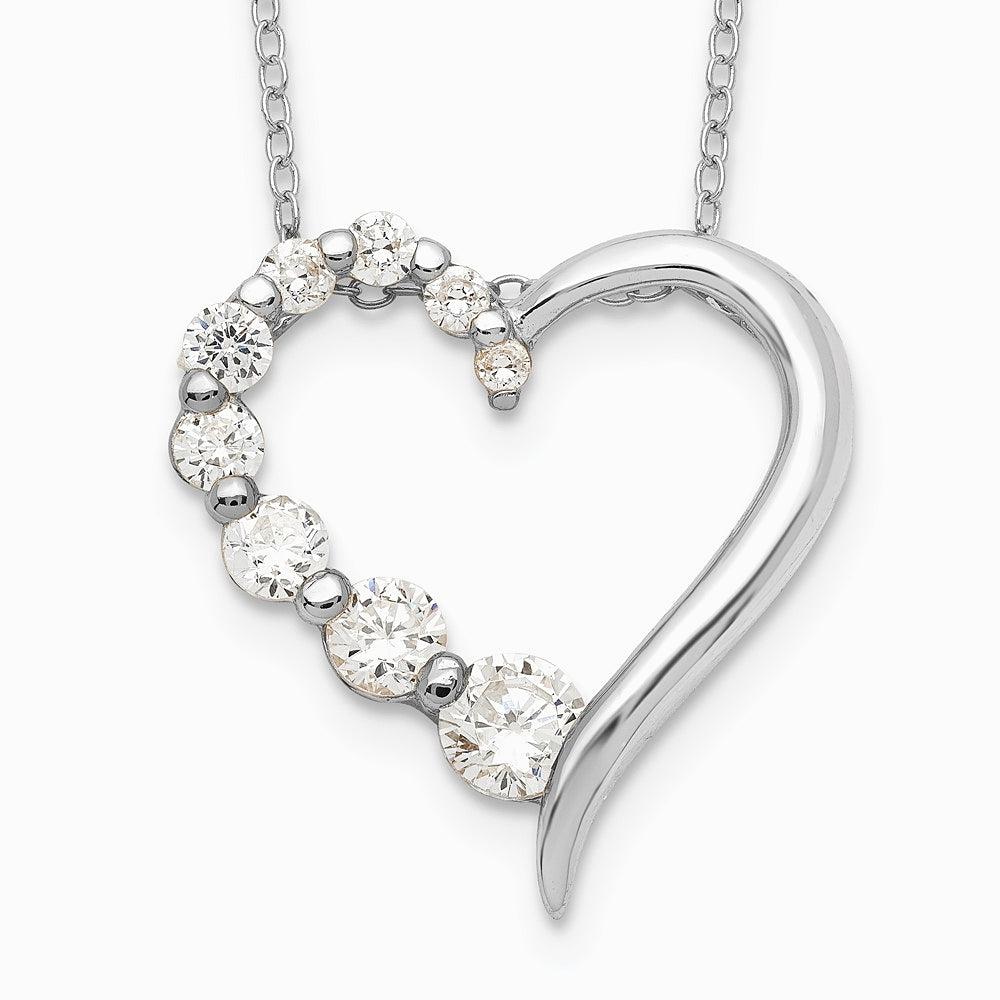 Sterling Silver Rhodium-pltd Polished Open Heart CZ Journey 18in Necklace - Product Photo