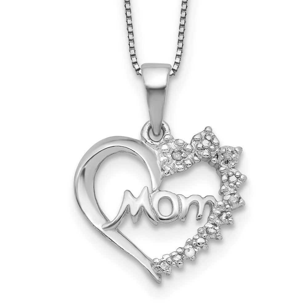 Sterling Silver Rhodium-plated Diamond Mom Necklace - Product Photo