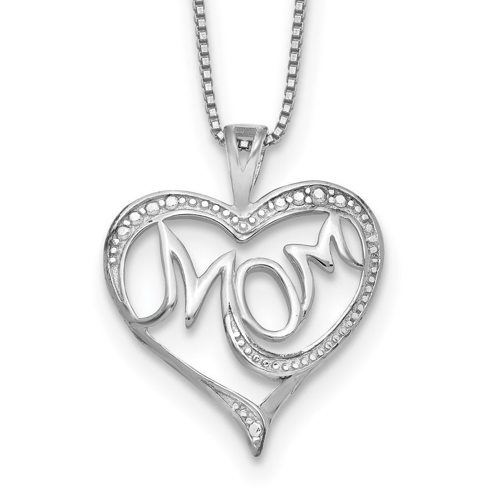 Sterling Silver Rhodium-plated Diam. Mom Necklace - Product Photo