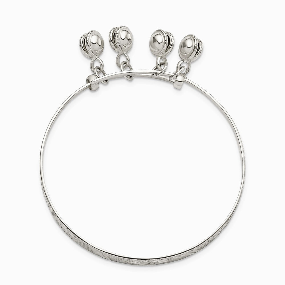 Sterling Silver D/C & Textured Bells Adjustable Children's Bangle Bracelet - Product Photo