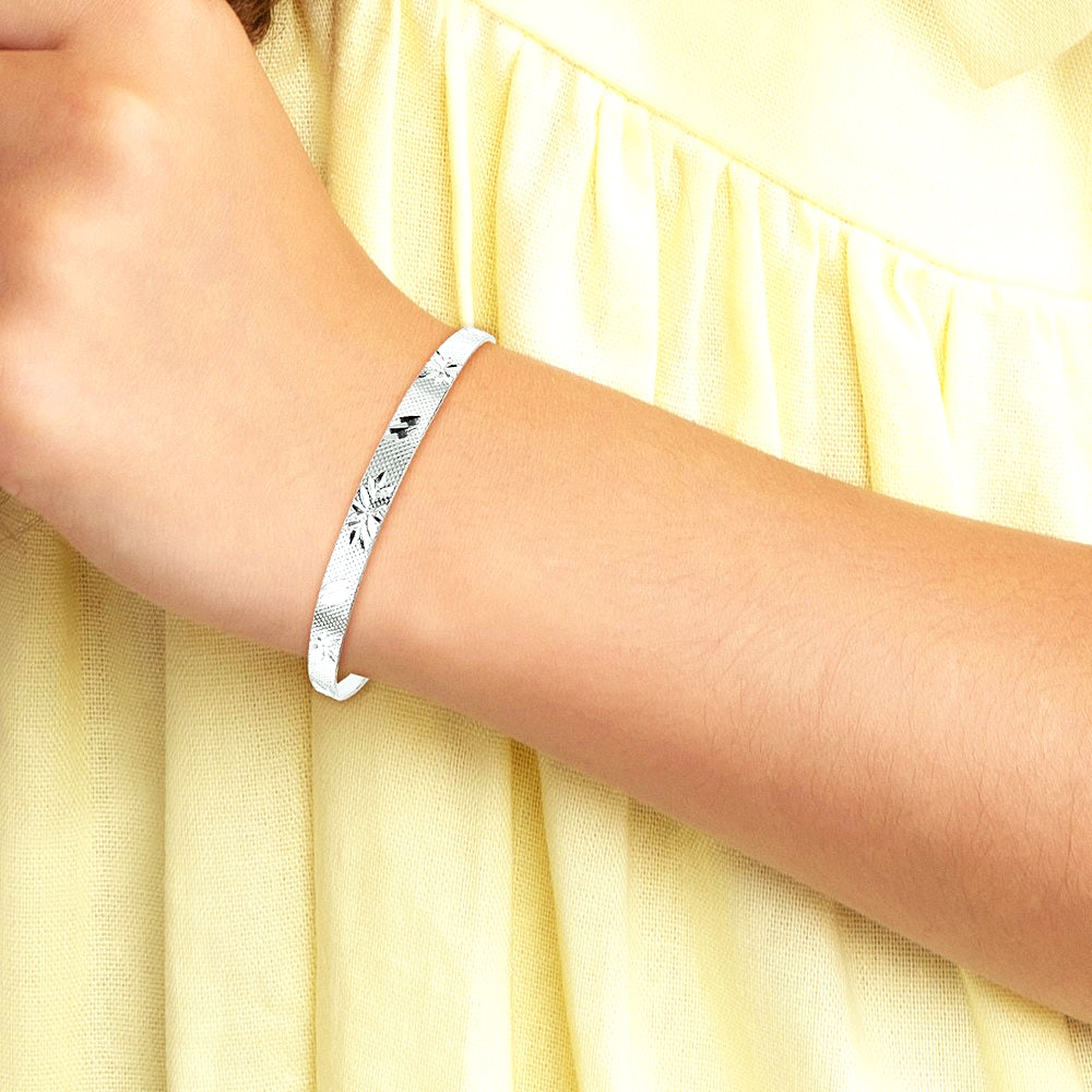 Sterling Silver D/C & Textured Bells Adjustable Children's Bangle Bracelet - Product Photo