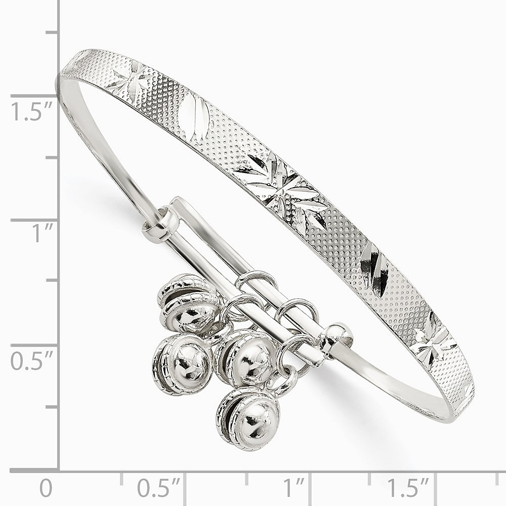 Sterling Silver D/C & Textured Bells Adjustable Children's Bangle Bracelet - Product Photo