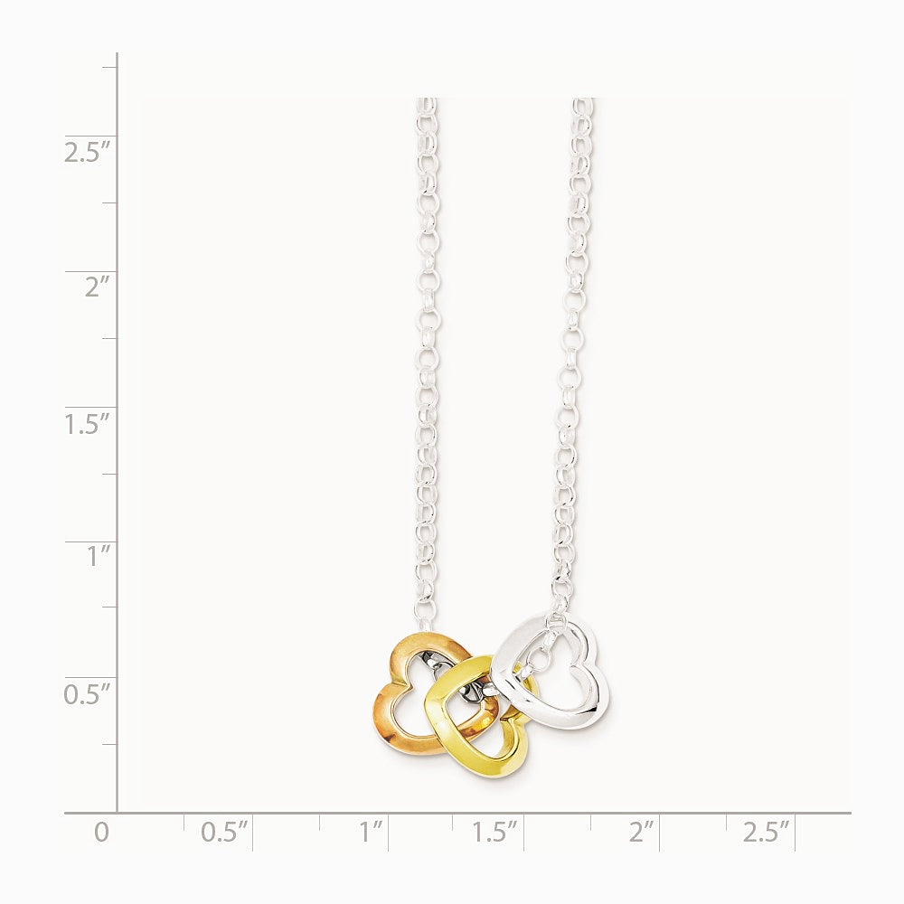 Sterling Silver and Vermeil Polished Fancy 3-Heart Necklace - Product Photo