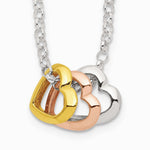 Sterling Silver and Vermeil Polished Fancy 3-Heart Necklace - Product Photo