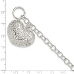 Sterling Silver Puffed Filigree Heart Toggle Bracelet - Product Photo