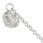 Sterling Silver Puffed Filigree Heart Toggle Bracelet - Product Photo