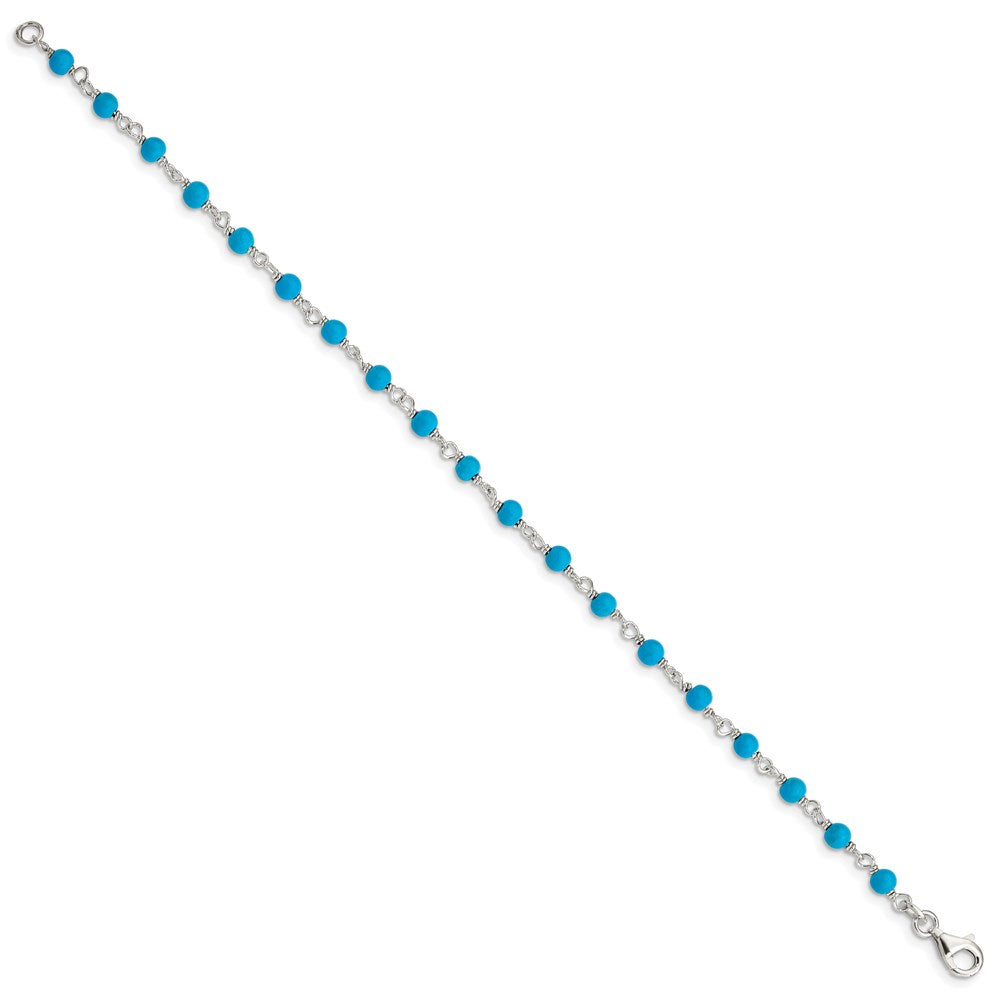 Sterling Silver Genuine Turquoise Bead Polished Bracelet - Product Photo