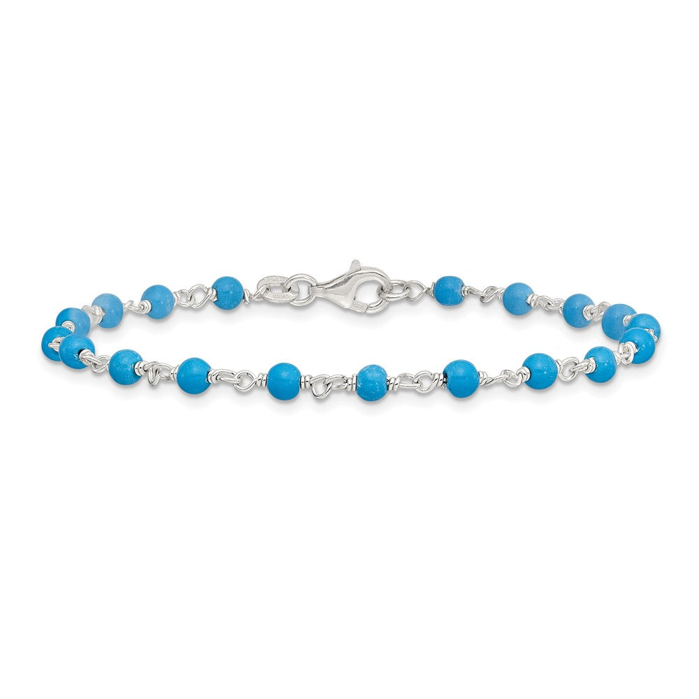 Sterling Silver Genuine Turquoise Bead Polished Bracelet - Product Photo