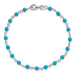 Sterling Silver Genuine Turquoise Bead Polished Bracelet - Product Photo